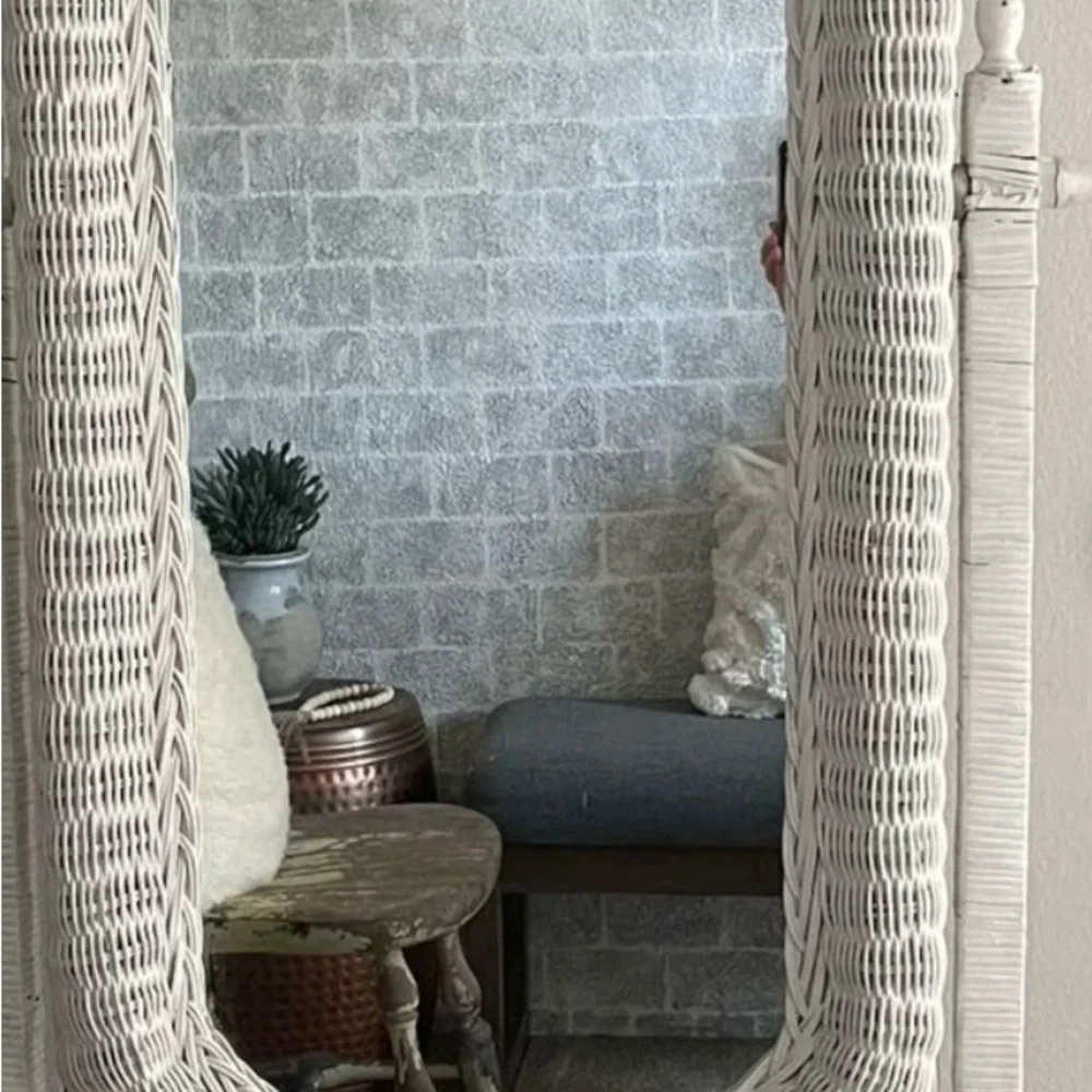 Elegant White Wicker Wall Mirror